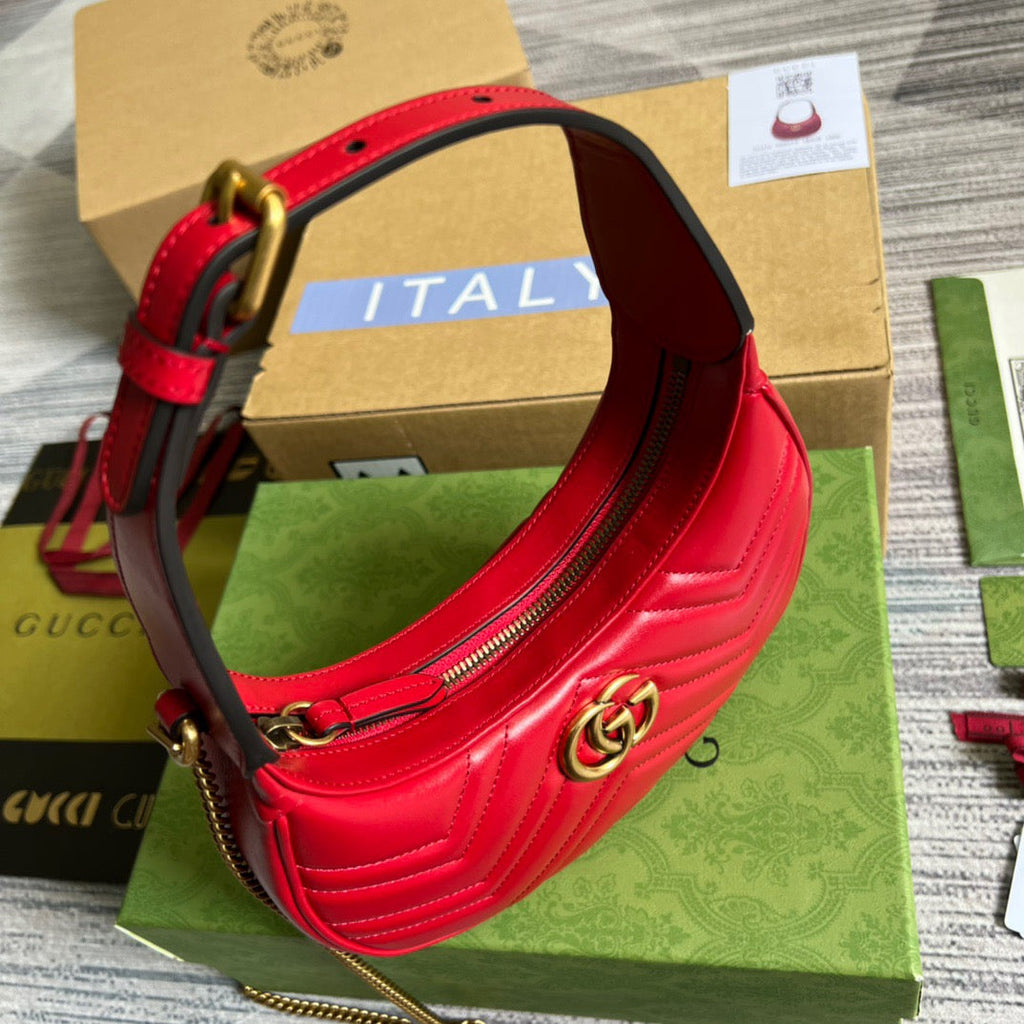 gg Marmont Half Moon Shaped Mini Bag Red For Women, Women’s Bags 8.5in/22cm gg
