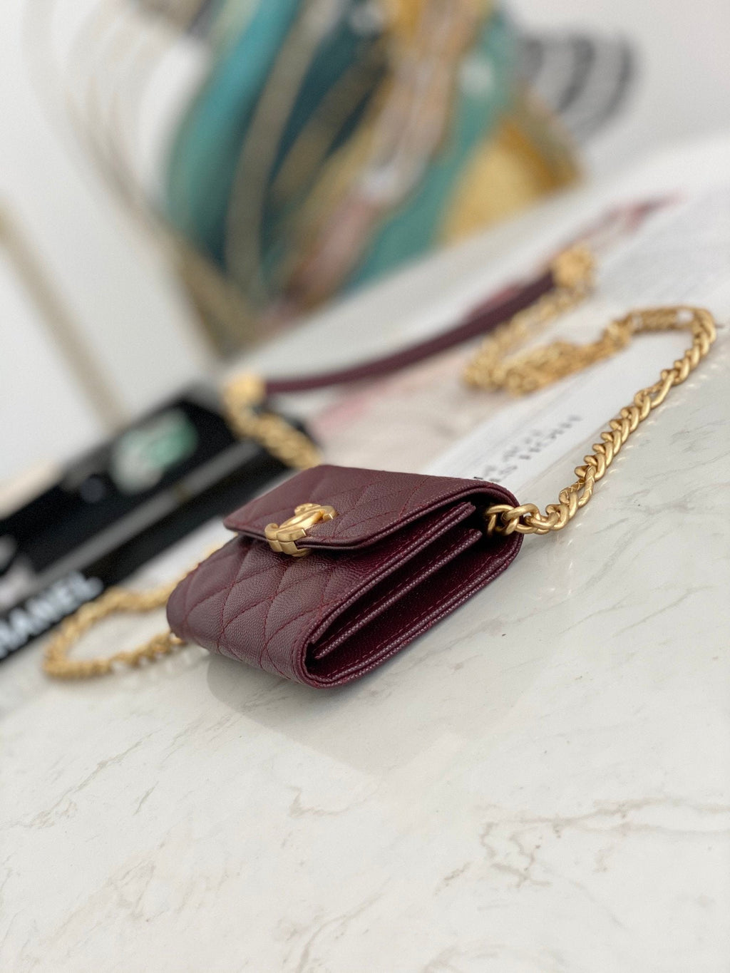CHLMini GlamIap Bag Gold Toned Hardware Red For Women 4.7in/12cm
