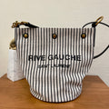 GLAMI Rive Gauche Bucket Bag In Striped Canvas For Women 11.8in/30cm Black And White YSL 669299FAAE59583