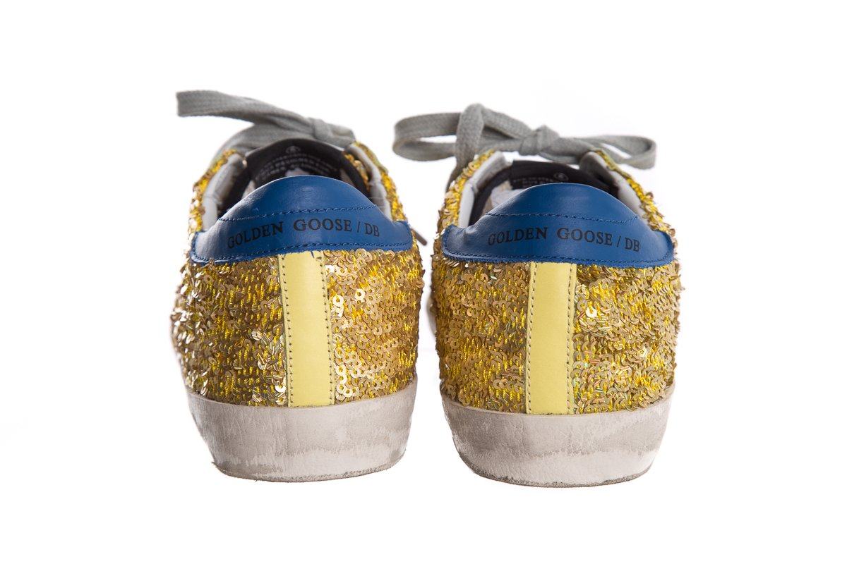 Golden Goose Yellow Sequin Super Star Low-Top Sneakers SZ 35