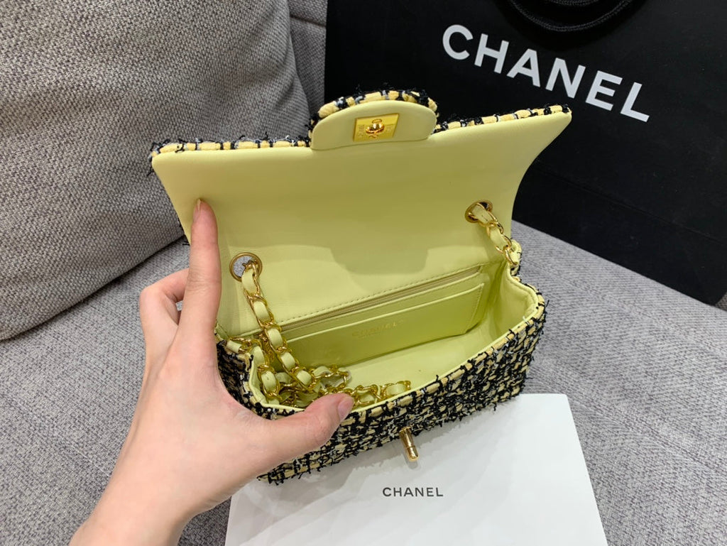 CHLMini Yellow Tweed Flap Bag For Women 20cm/7.5in