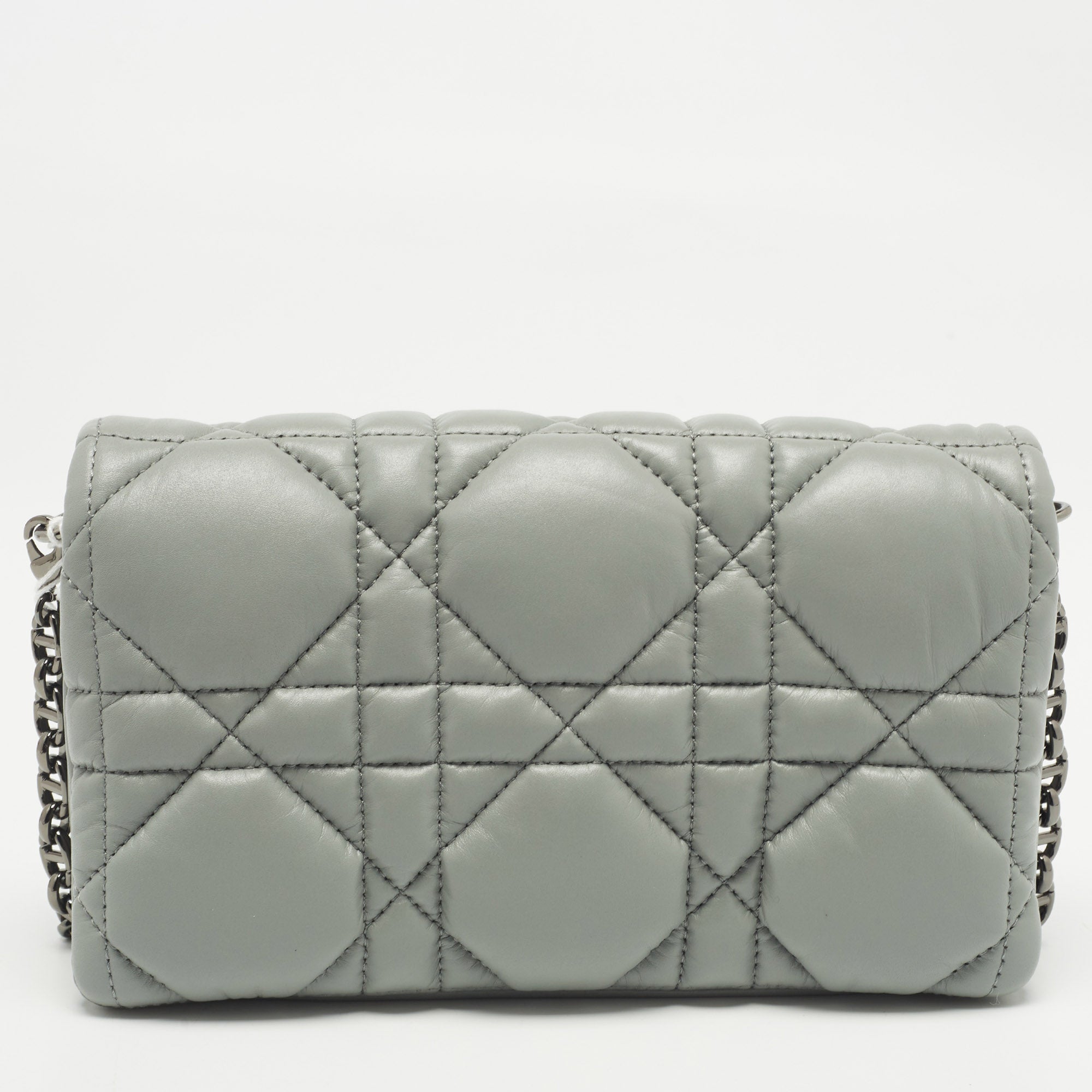 Dior Stone Grey Macrocannage Leather Mini Caro Bag
