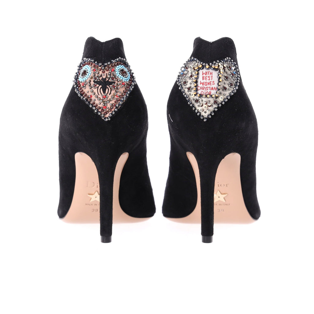 Dior Heart Embellished Pumps in Black Suede