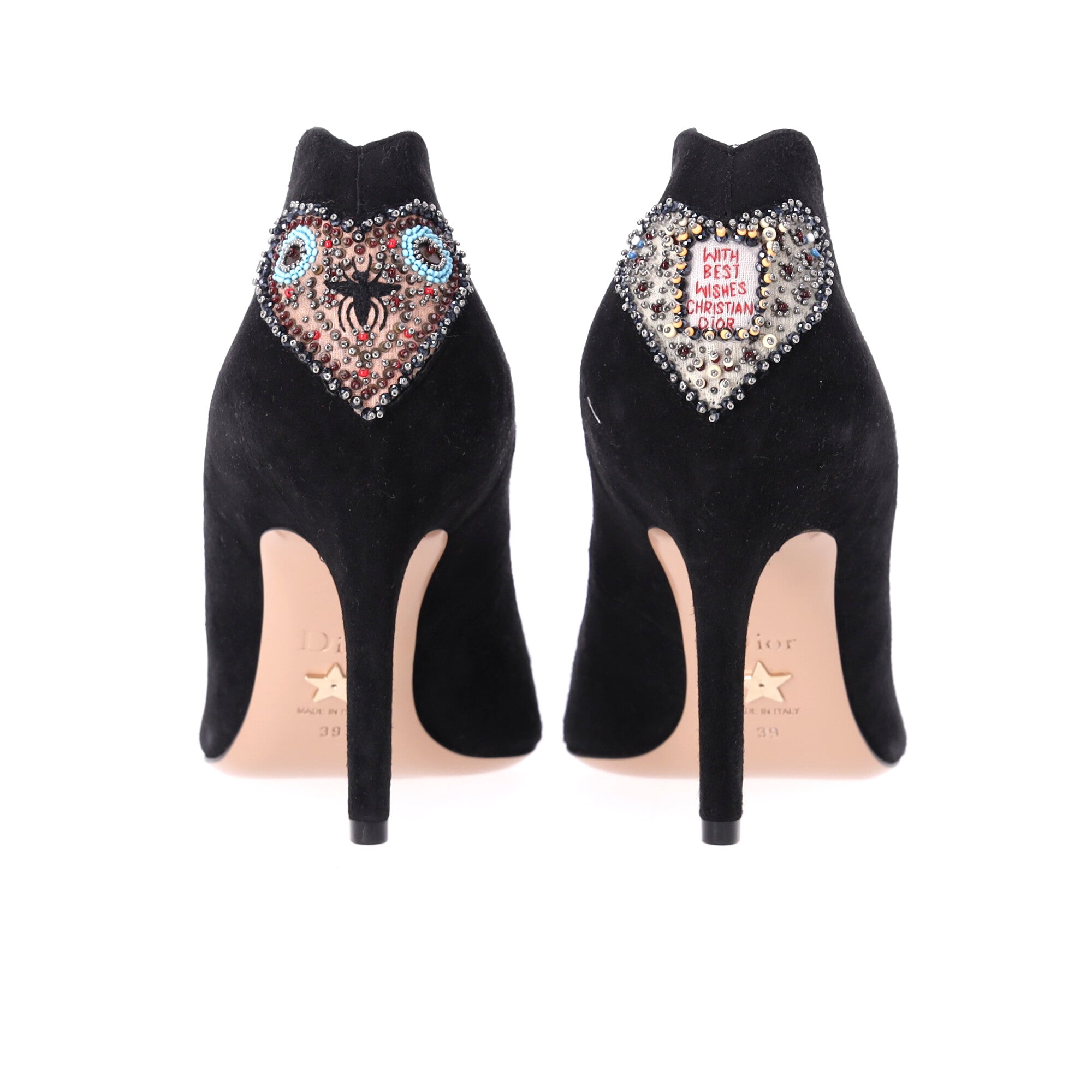Dior Heart Embellished Pumps in Black Suede
