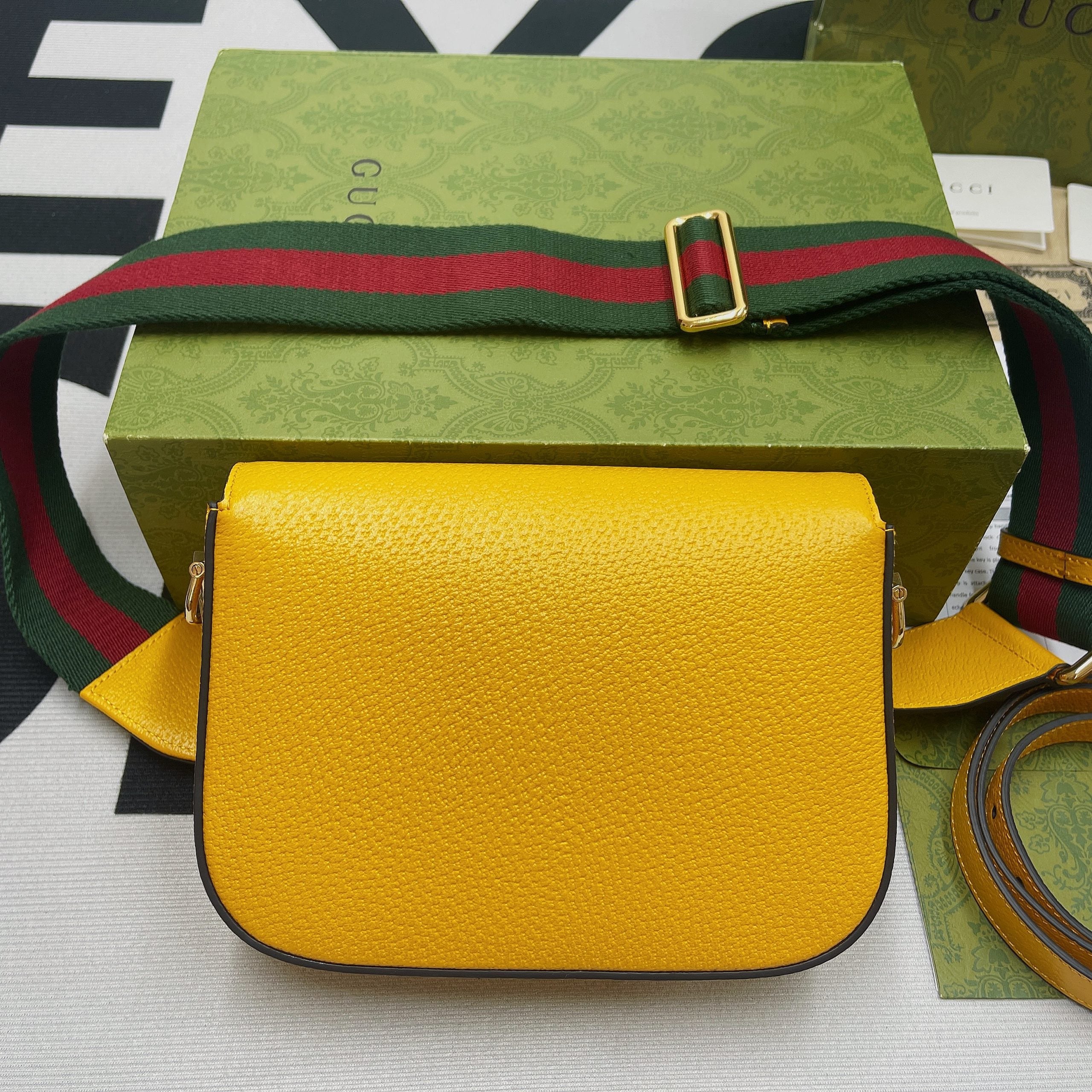 gg x Adidas Horsebit 1955 Mini Bag Yellow For Women, Women’s Bags 8.1in/21cm gg 658574 U3ZDG 7775
