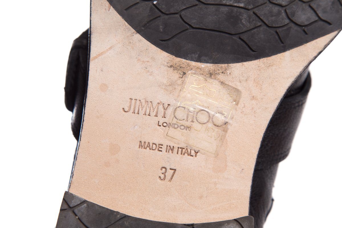 Jimmy Choo Black Leather & Silver Studded Boots SZ 37
