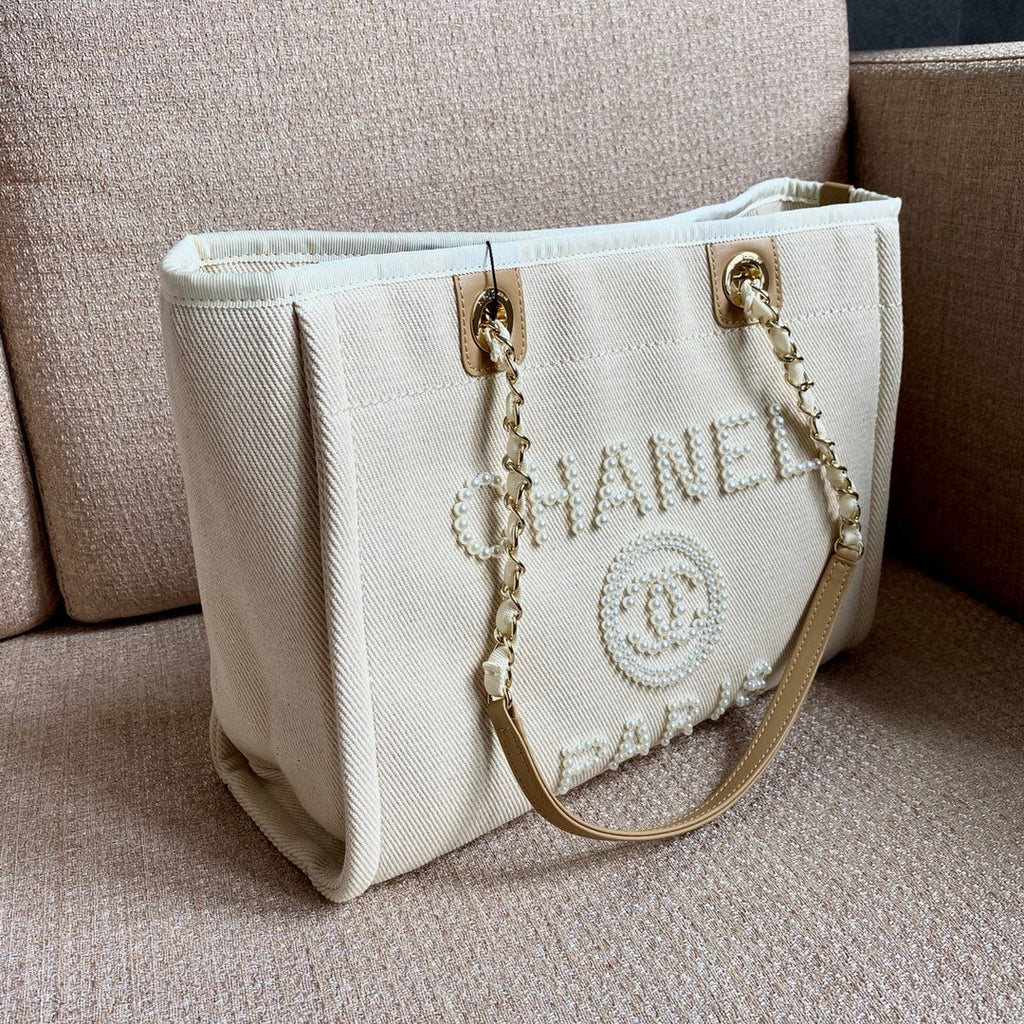 CHL Deauville Tote Tweed Bag Summer Collection White For Women 15.7in/40cm