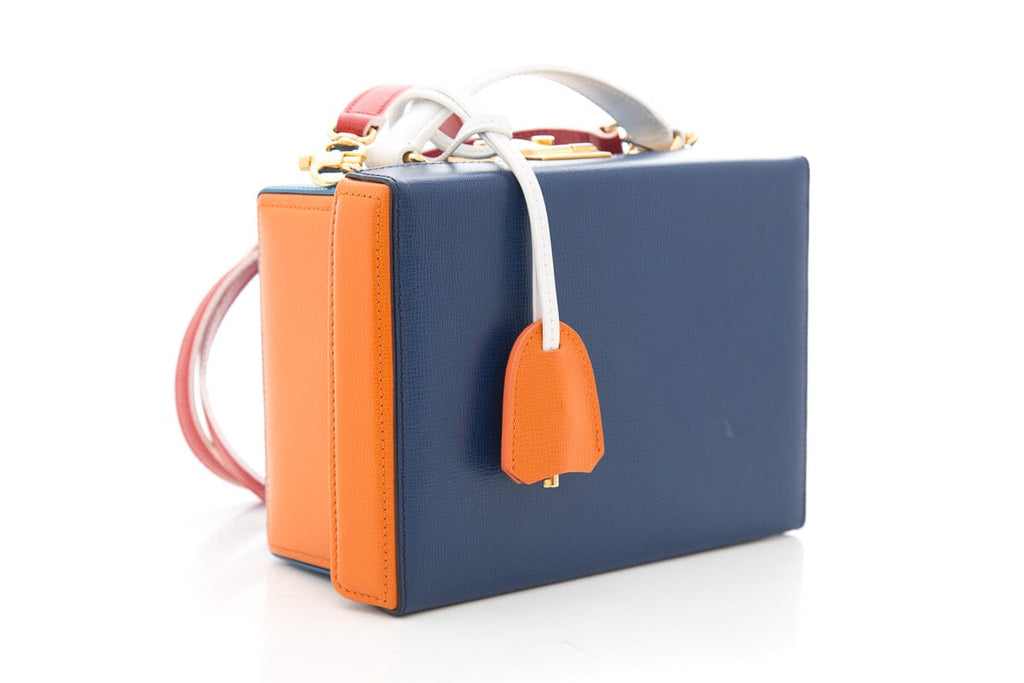 Mark Cross Blue & Orange Grace Box Handbag