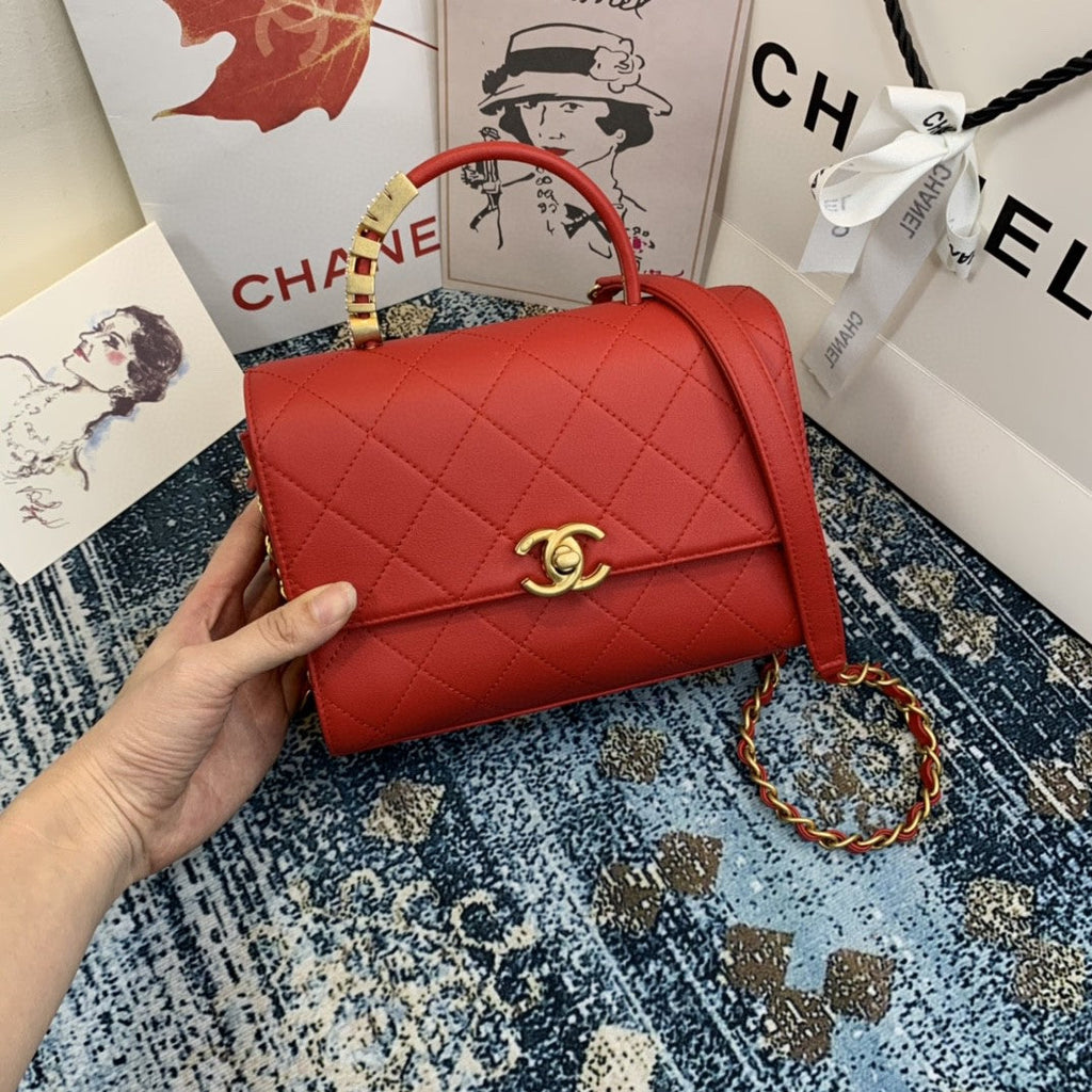 CHLSmall GlamIap Bag With Top Handle Gold Hardware Red For Women Handbags, Shoulder Bags 7.9in/20cm AS2059