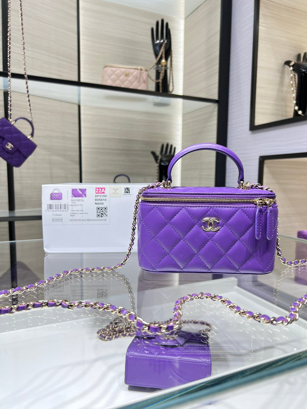 CHLVanity With Chain Silver Hardware Purple For Women Handbags, Shoulder Bags 6.7in/17cm