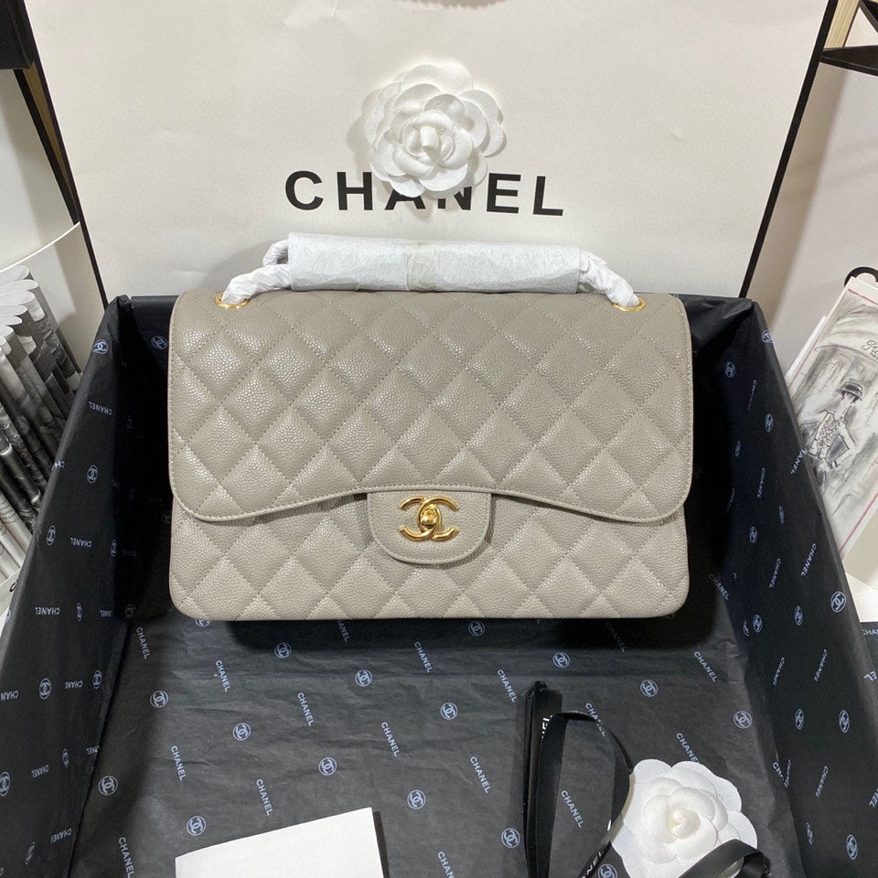 CHLLarge Classic Handbag Gold Hardware Grey For Women, Women’s Handbags, Shoulder Bags 11.8in/30cm