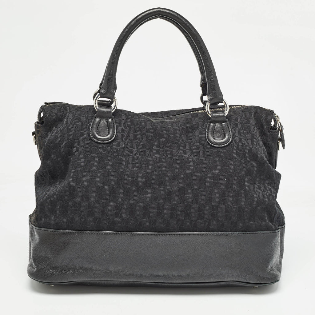 Dior Black Monogram Canvas And Leather Front Pocket Tote