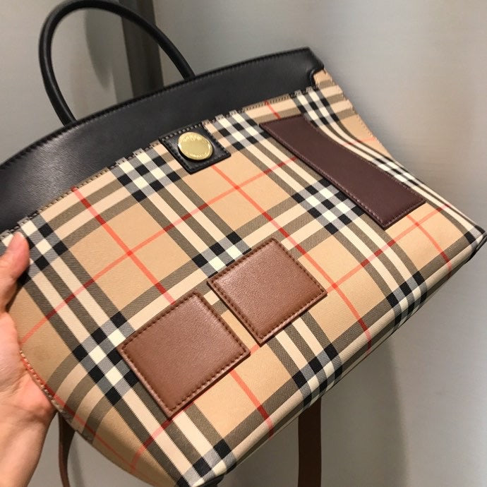 GLAMI Small Vintage Check Society Top Handle Bag For Women, Bags 14.6in/37cm