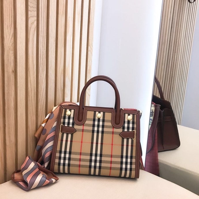 GLAMI Mini Vintage Check Two-handle Title Bag Archive Beige For Women, Bags 10.2in/26cm 80252671