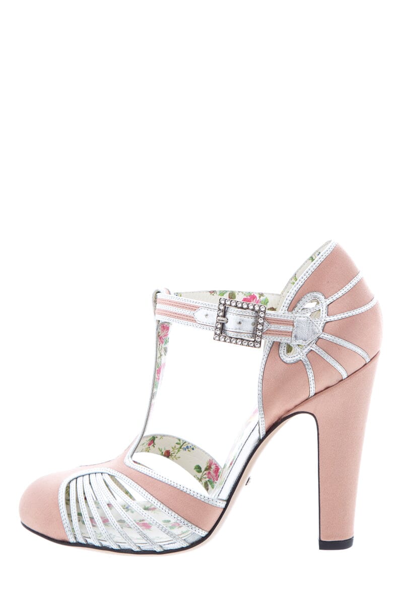 Gucc Pink Satin Mariska T-Strap Pumps SZ 38