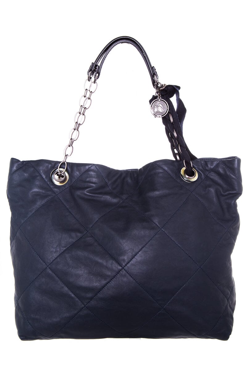 Lanvin Navy Lambksin Leather Quilted Tote