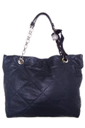 Lanvin Navy Lambksin Leather Quilted Tote
