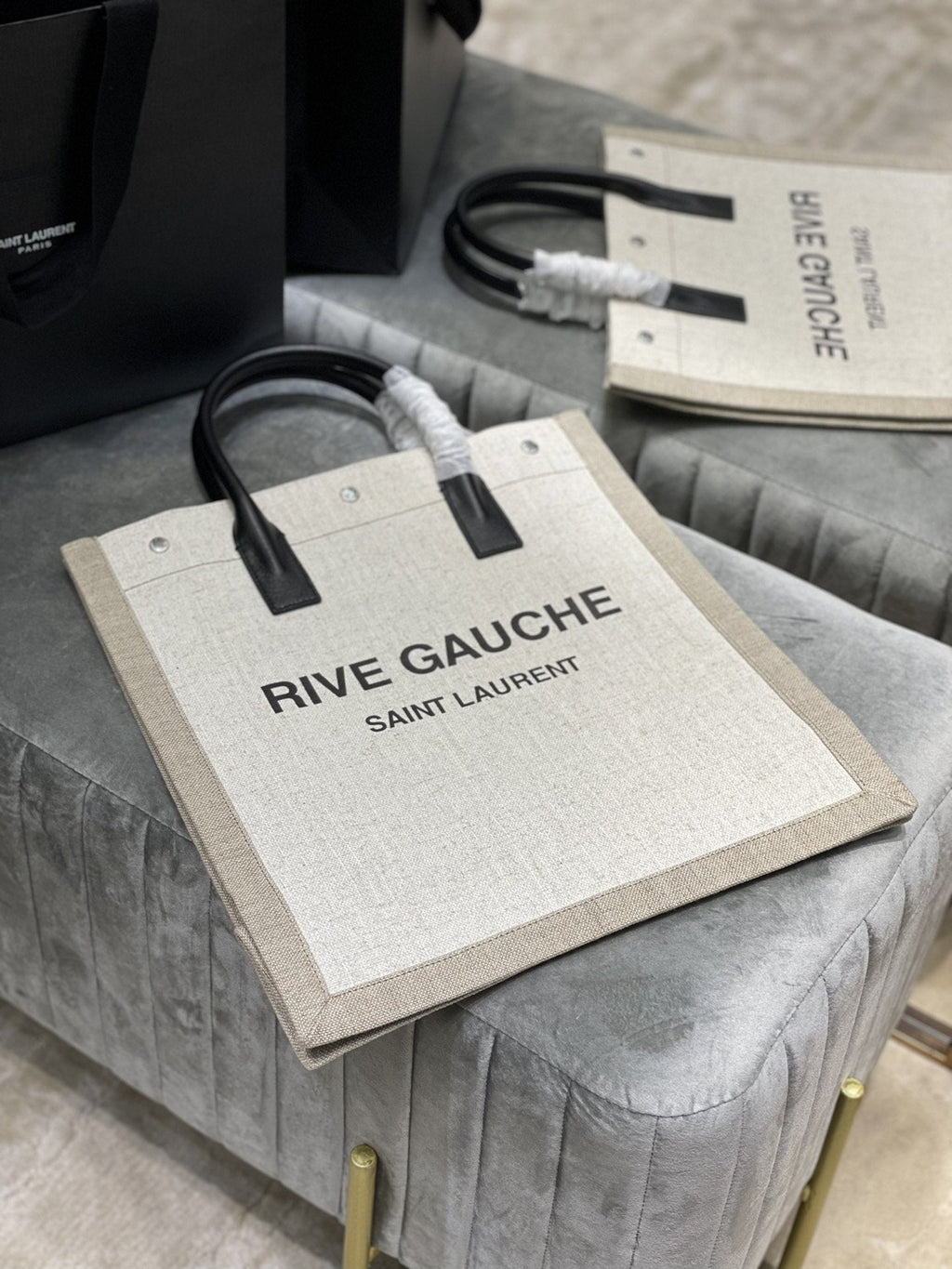 GLAMI Rive Gauche North/South Tote Bag In Printed Linen For Women 15.3in/39cm YSL 632539FAABR9083