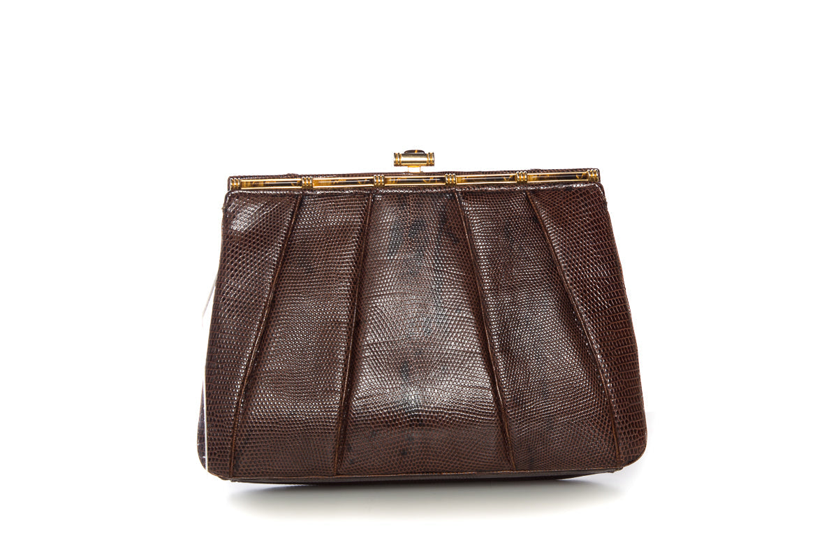 Judith Leiber Brown Snakeskin Cross-Body