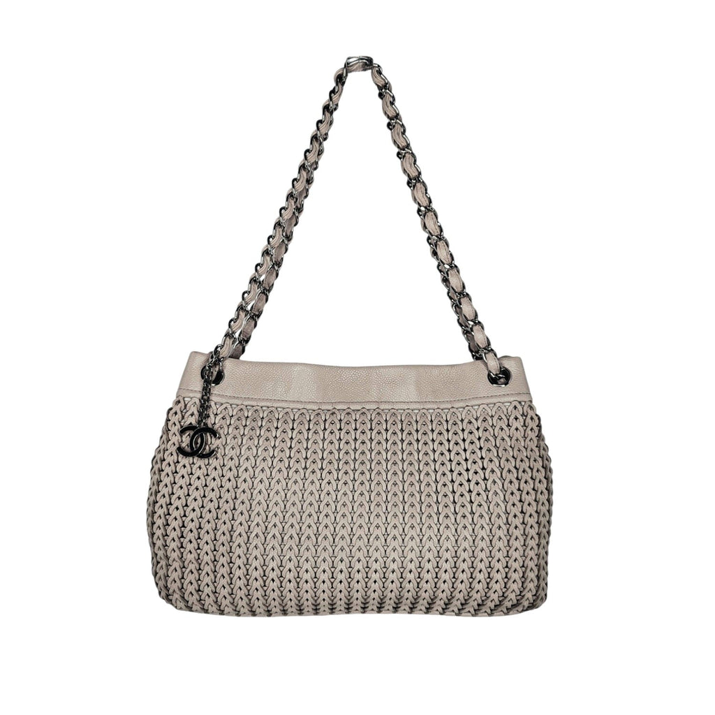 Chanel Vintage CC Charm Beige Woven Leather Tote