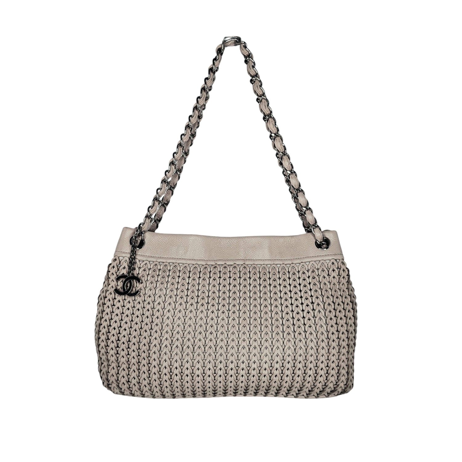 Chanel Vintage CC Charm Beige Woven Leather Tote