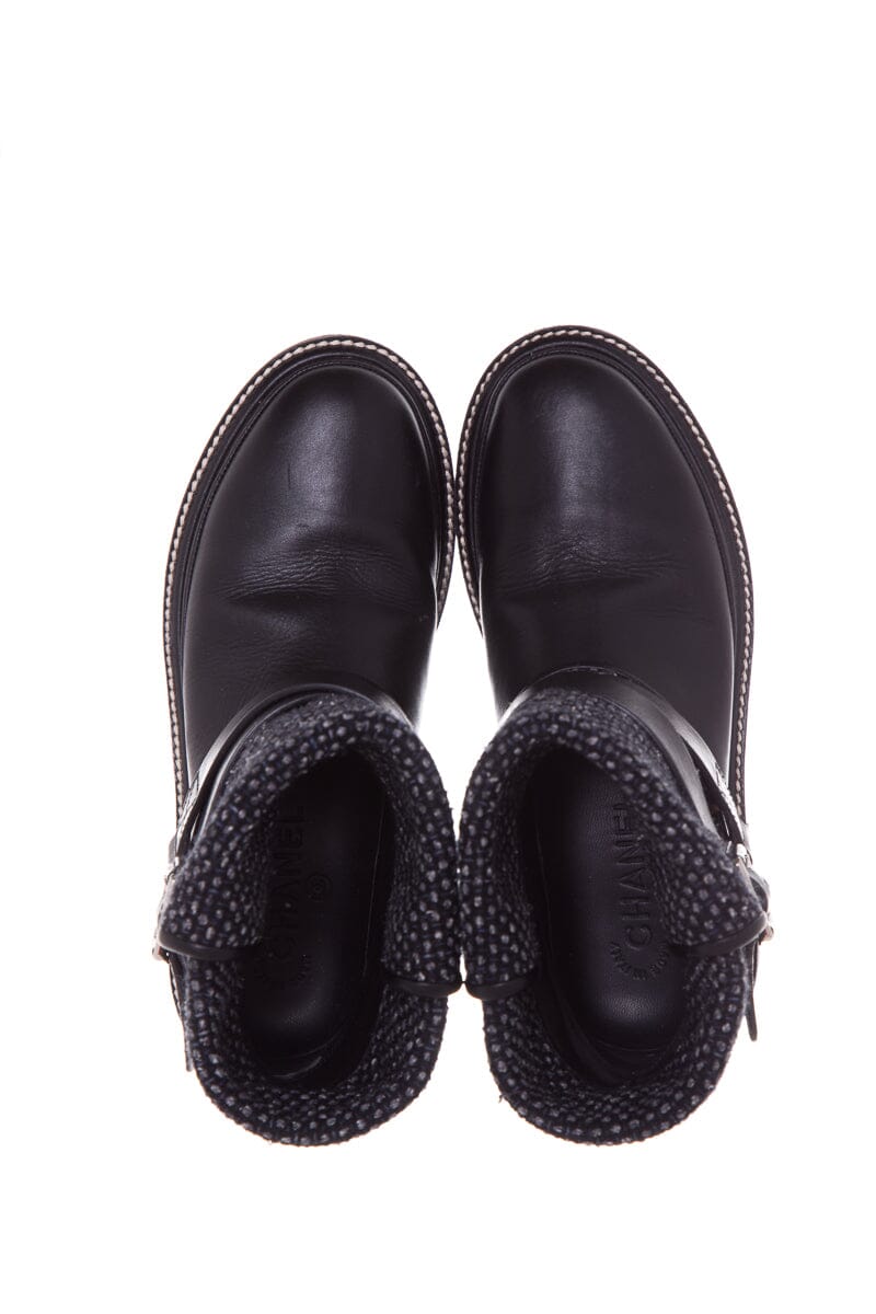 Chanel Black Tweed & Leather Boots SZ 37