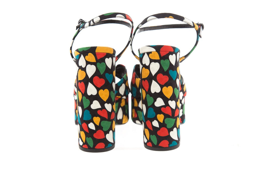 Saint Laurent Multi Heart Print  Platform Heels SZ 41