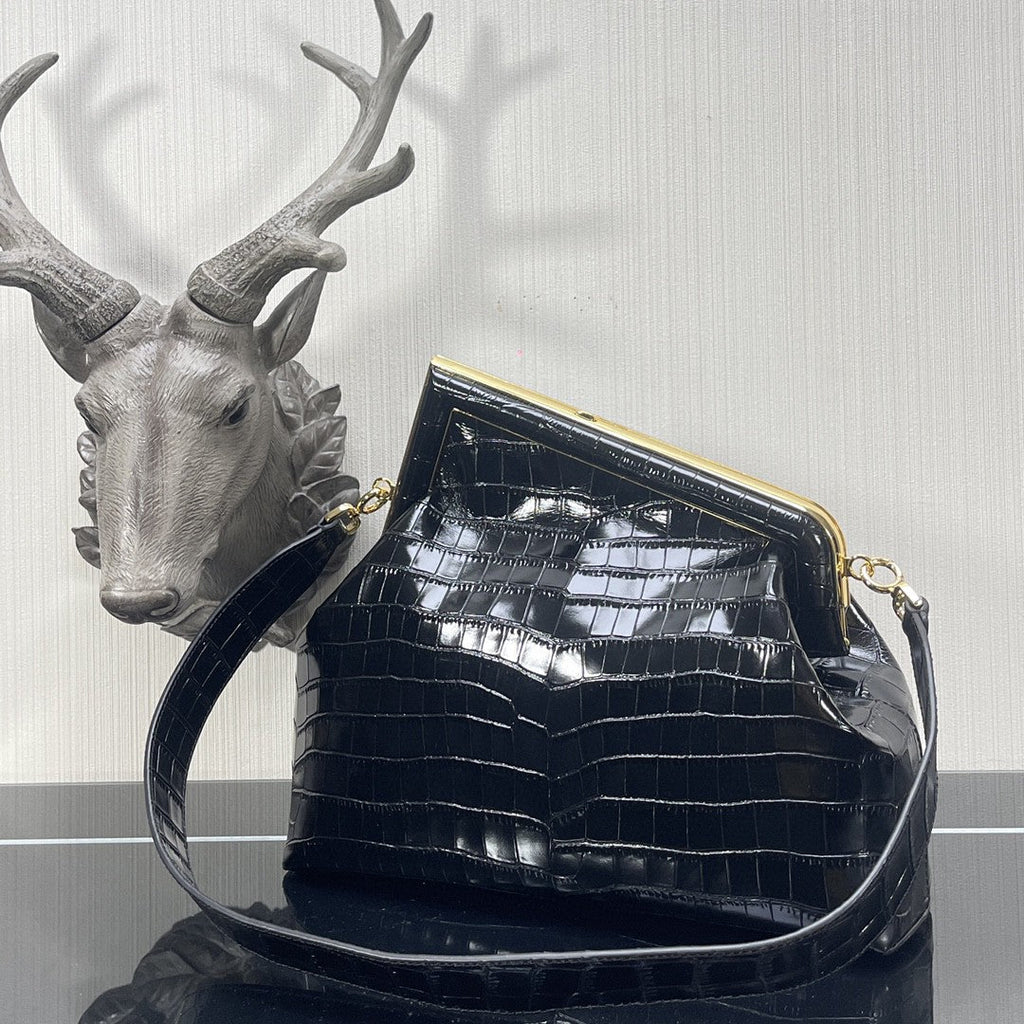 FI First MeGLAMIum Black CrocoGLAMIle Bag For Woman 32.5cm/13in