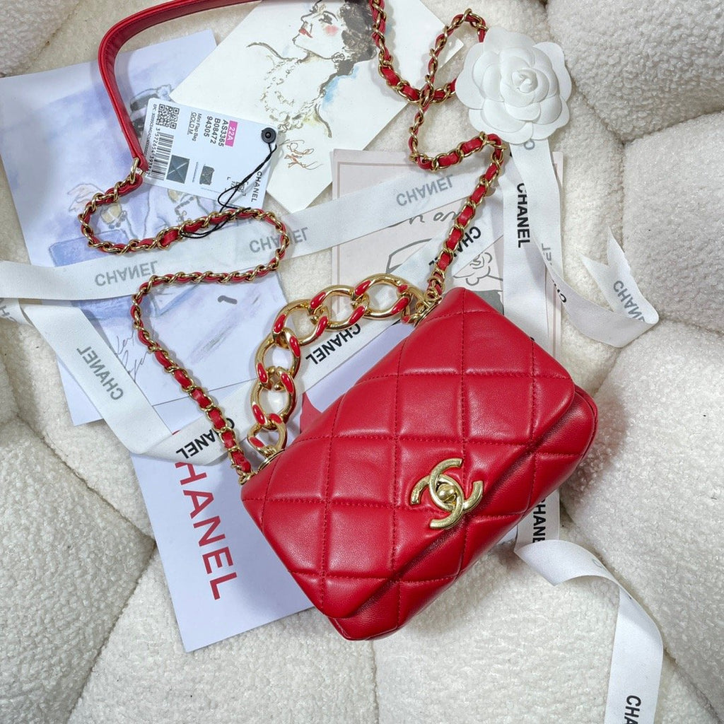 CHLMini Flap Bag Gold Hardware Red For Women, Women’s Handbags, Shoulder Bags 6.7in/17cm AS3365