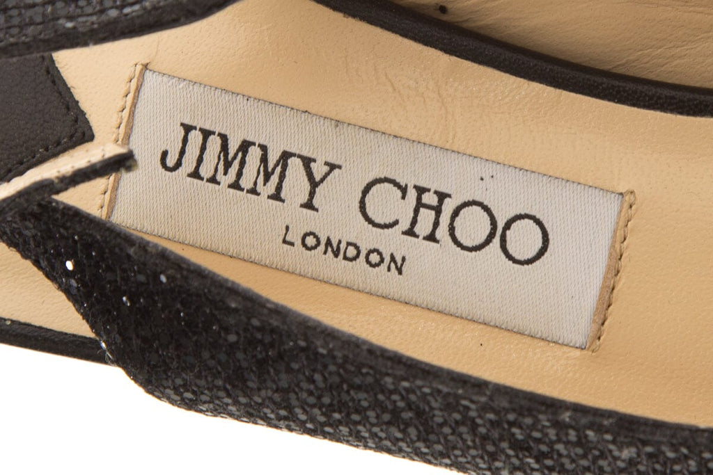 Jimmy Choo Black Sparkle Peep Toe Heels SZ 40.5