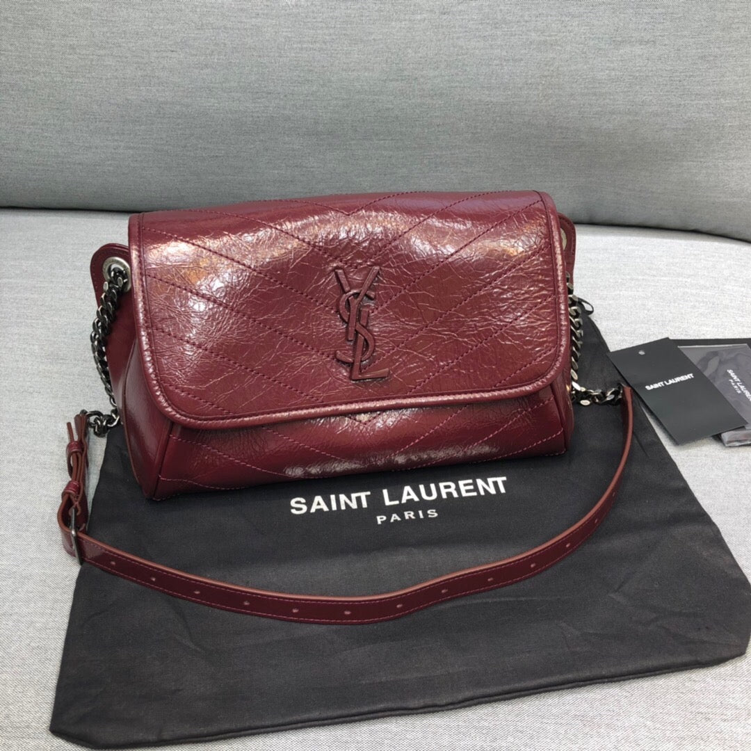 GLAMI Niki MeGLAMIum Crinkled Shoulder Bag Burgundy For Women 11in/28cm YSL