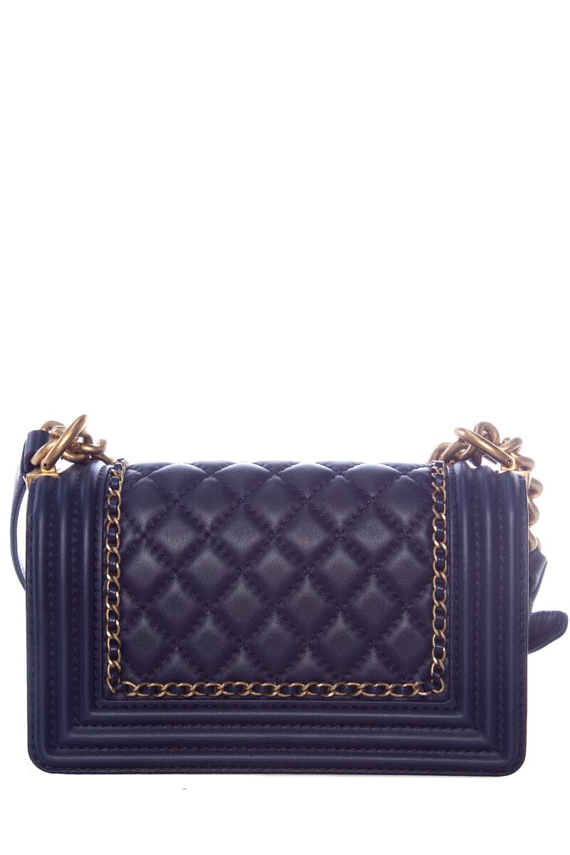 Chanel Infinity Boy Flap Quilted Calfskin Navy Small Handbag