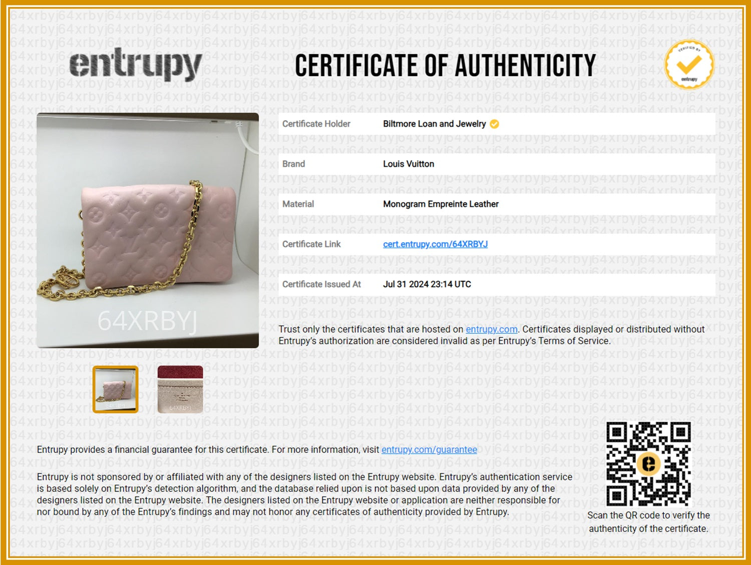 Louis Vuitton Pink Monogram Embossed Lambskin Coussin Pochette