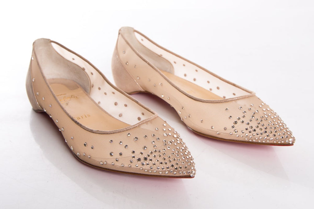 Christian Louboutin Nude Follies Strass Flats SZ 41