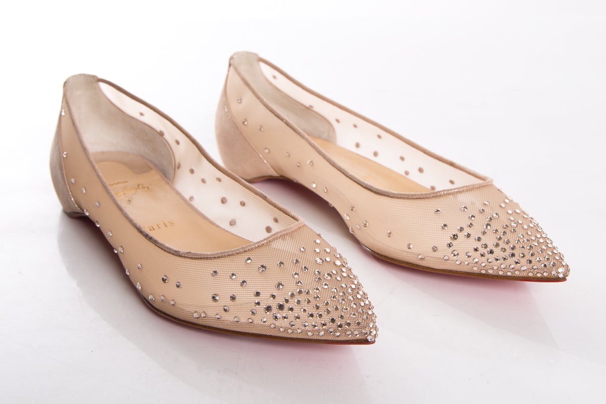Christian Louboutin Nude Follies Strass Flats SZ 41