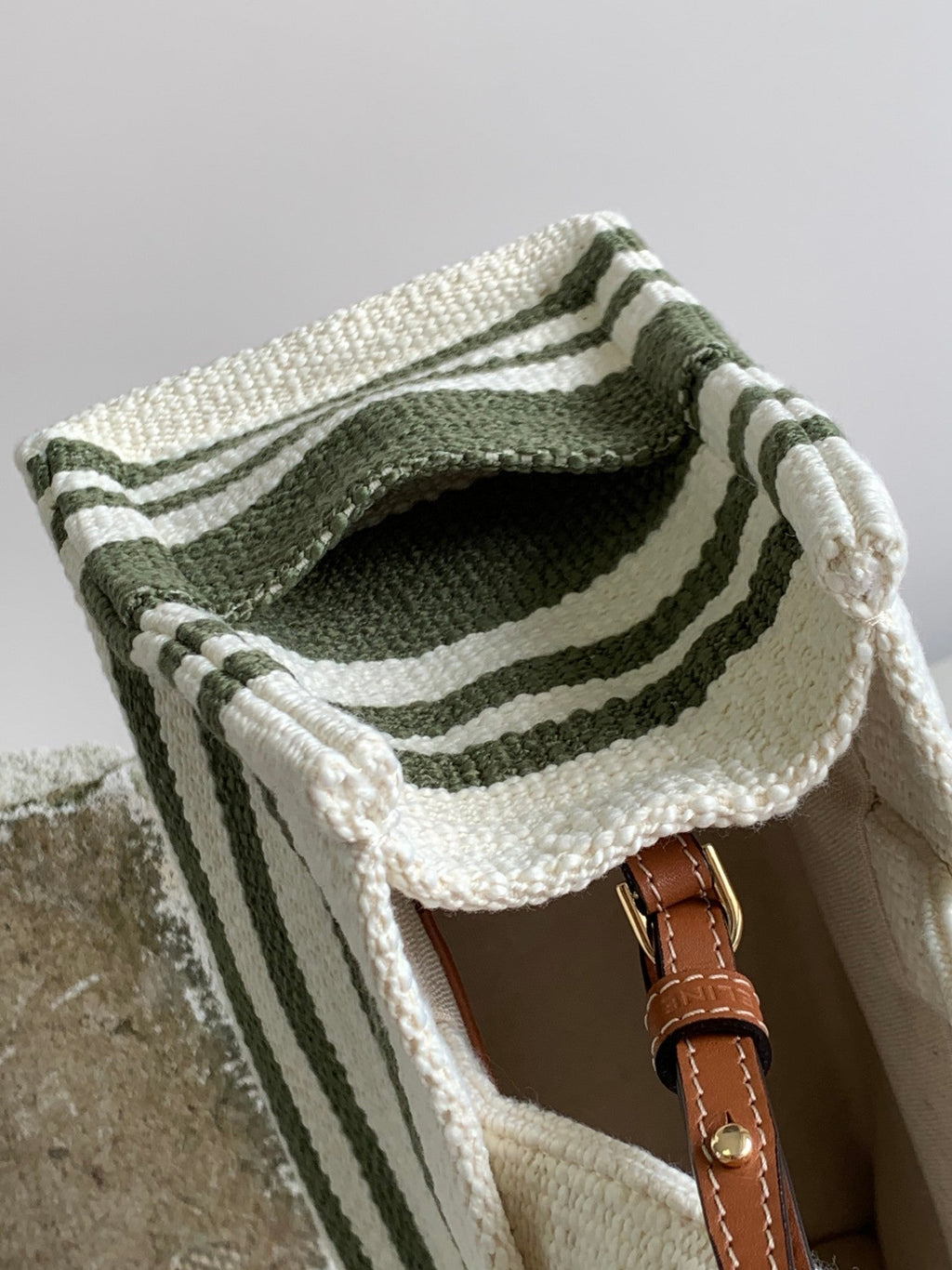 GLAMI Striped Small Triomphe Cabas Thais Nature Green For Women 11.4in/29cm