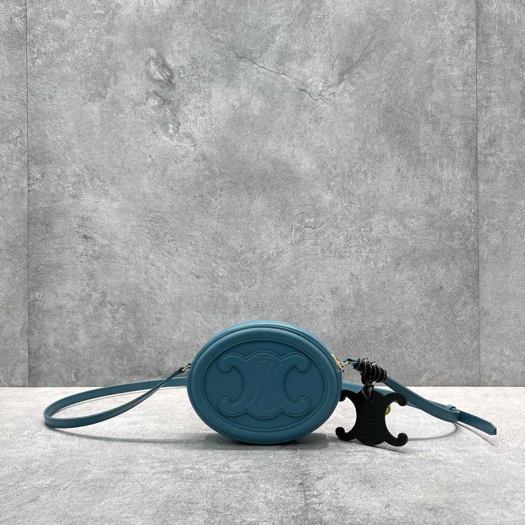 GLAMI Crossbody Oval Purse Cuir Triomphe Blue For Women 6in/16cm 10I703DPQ.07DD
