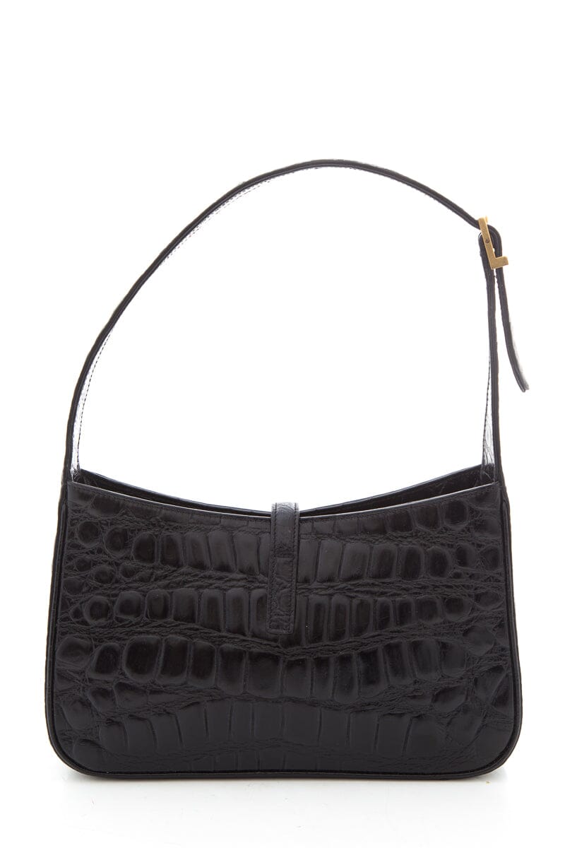 Saint Laurent Black Crocodile Embossed Leather Cassandre Handbag