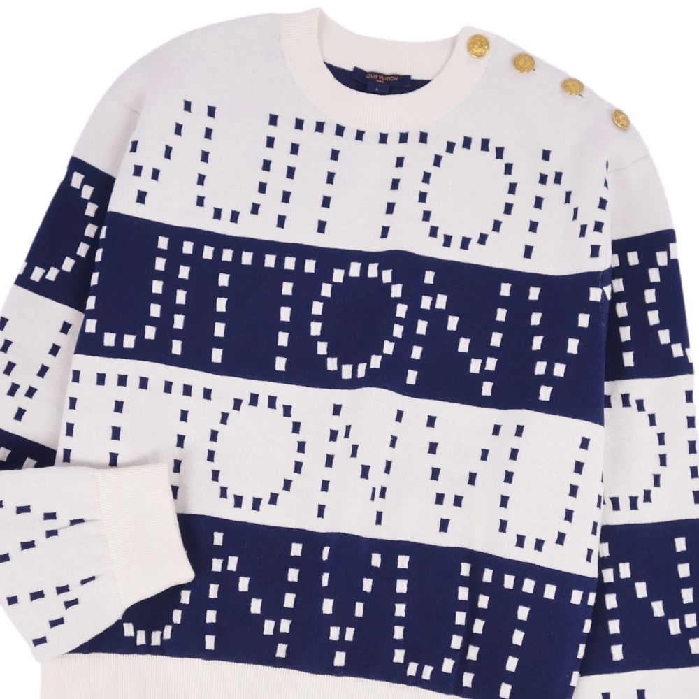 Louis Vuitton e 22SS   Chunky Strip Wool Tops  Made in Italy L White/Navy  Nitted