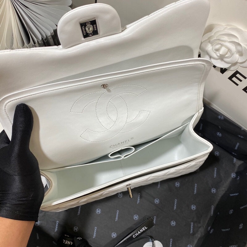 CHLLarge Classic Handbag Silver Hardware White For Women, Women’s Handbags, Shoulder Bags 11.8in/30cm