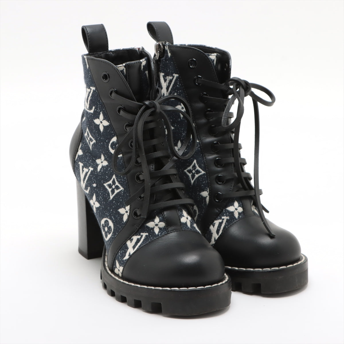 Louis Vuitton 21  Canvas x Leather Short Boots 36  Black x Navy MA1201 Monogram Lining Tree