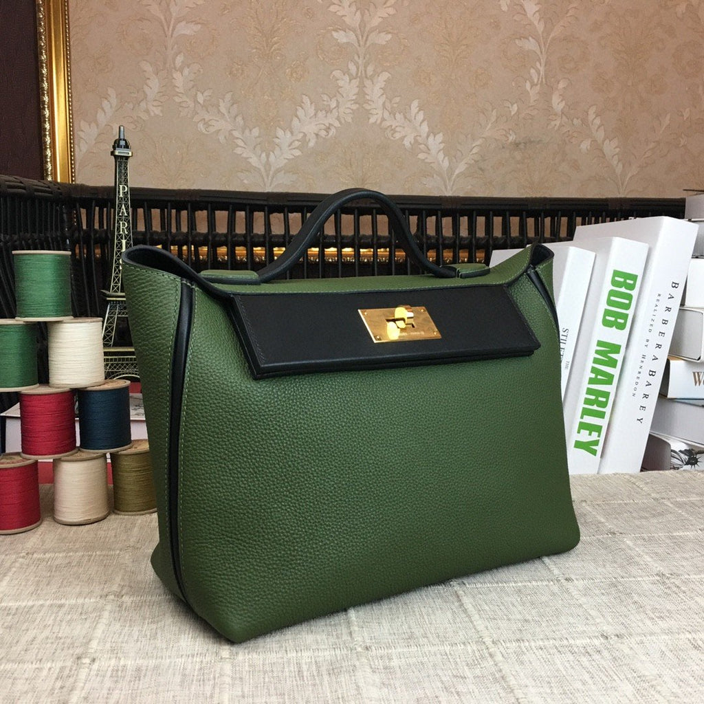 HM 24/24 Clemence Swift Green Gold Toned Hardware For Women, Handbags, Shoulder Bags 11.4in/29cm