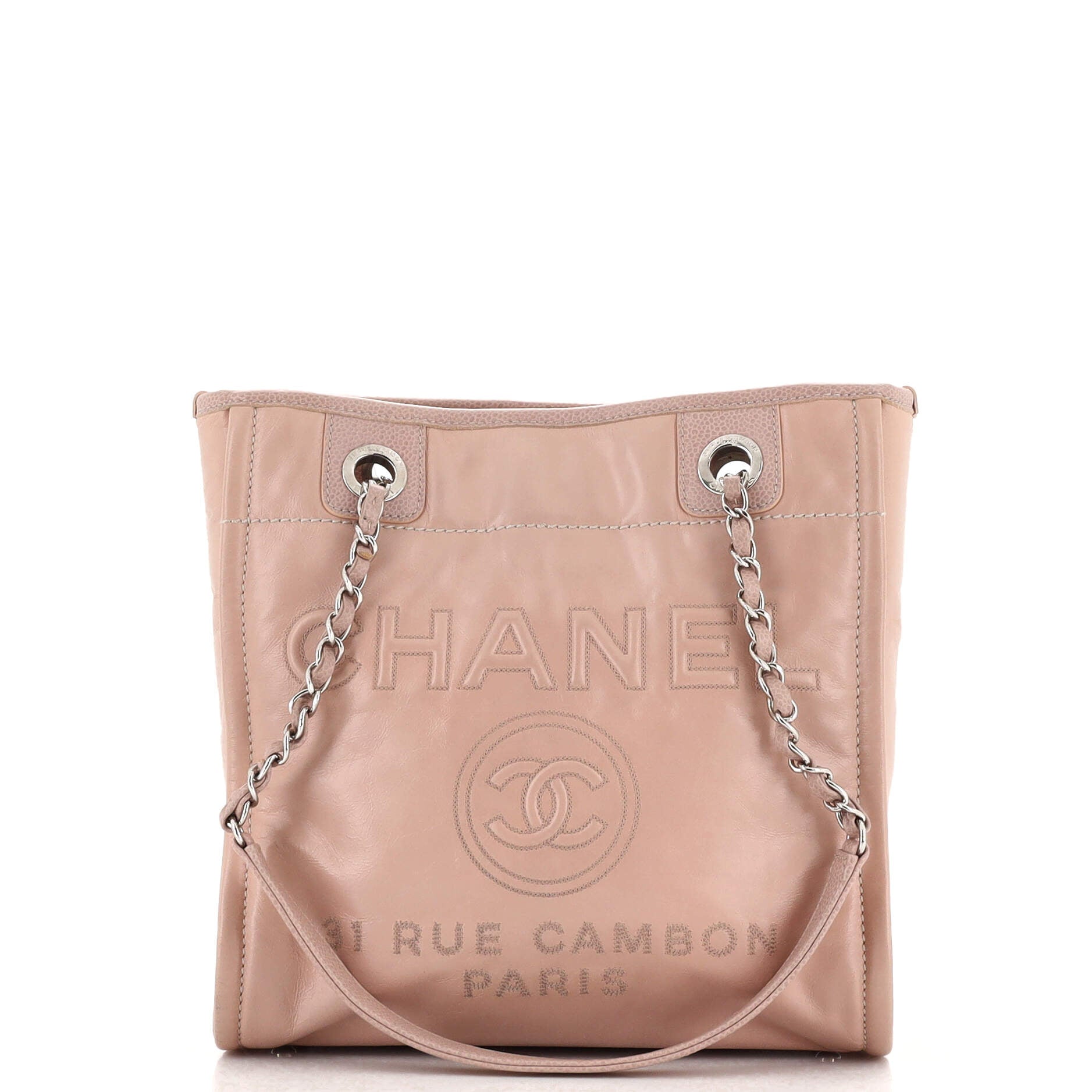 CHANEL North South Deauville Tote Glazed Calfskin Small