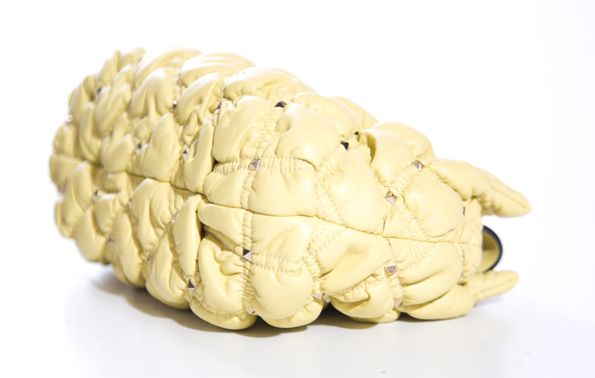 Valentino Citron Spikeme Lambskin Clutch Bag