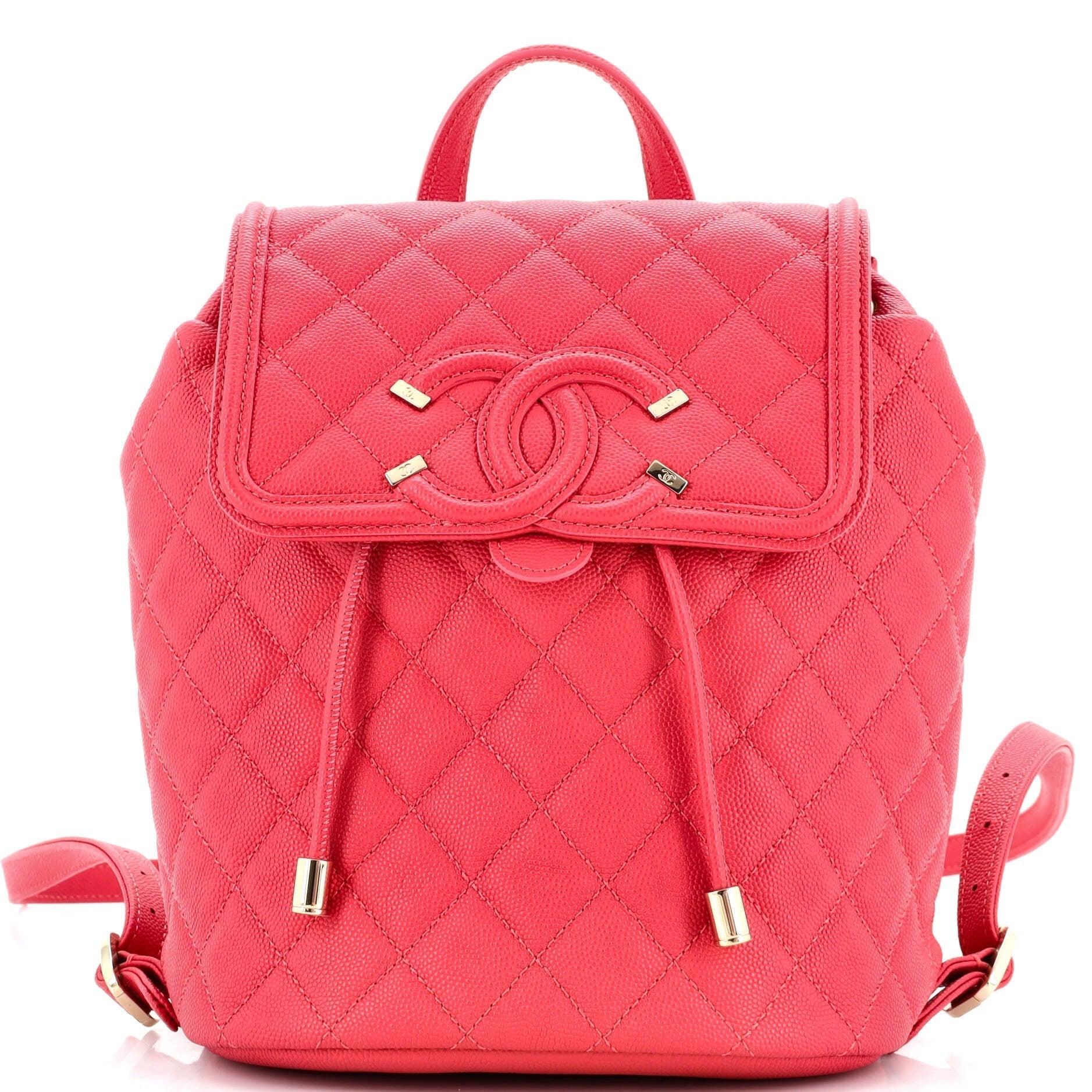 CHANEL Filigree Backpack Quilted Caviar Small