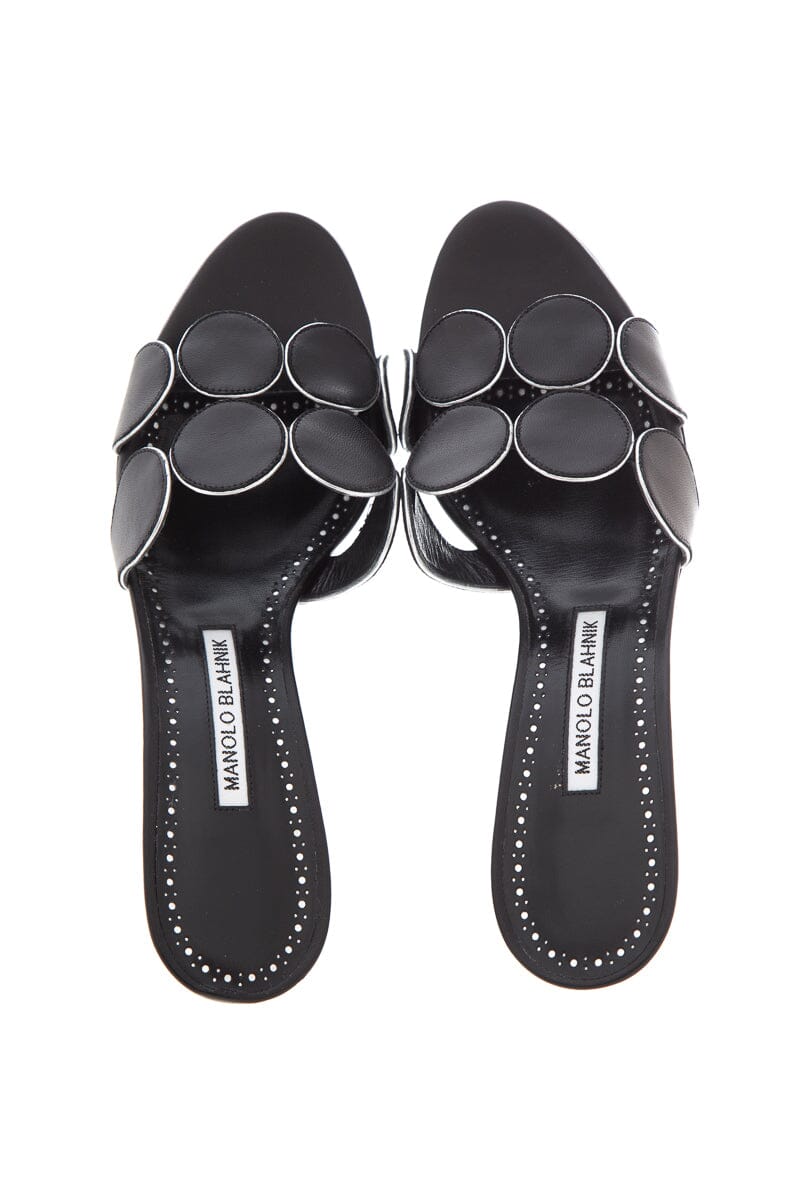 Manolo Blahnik Black Kitten Heel Disk Strap Mules SZ 39.5