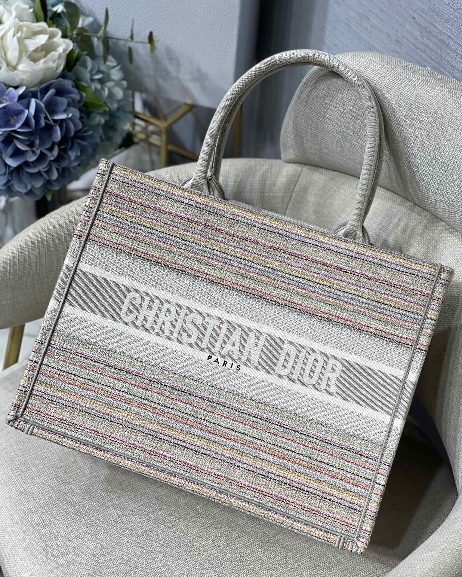 GLAMI MeGLAMIum Book Tote Bag Canvas Stripes Embroidery For Women 36cm/16.5in CD