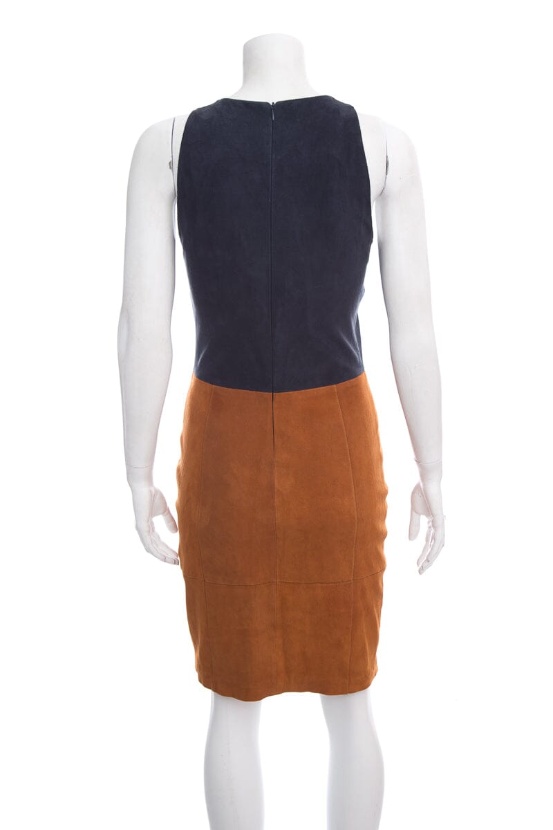 L'agence Sleeveless Navy & Brown Suede Dress SZ 6 NWT