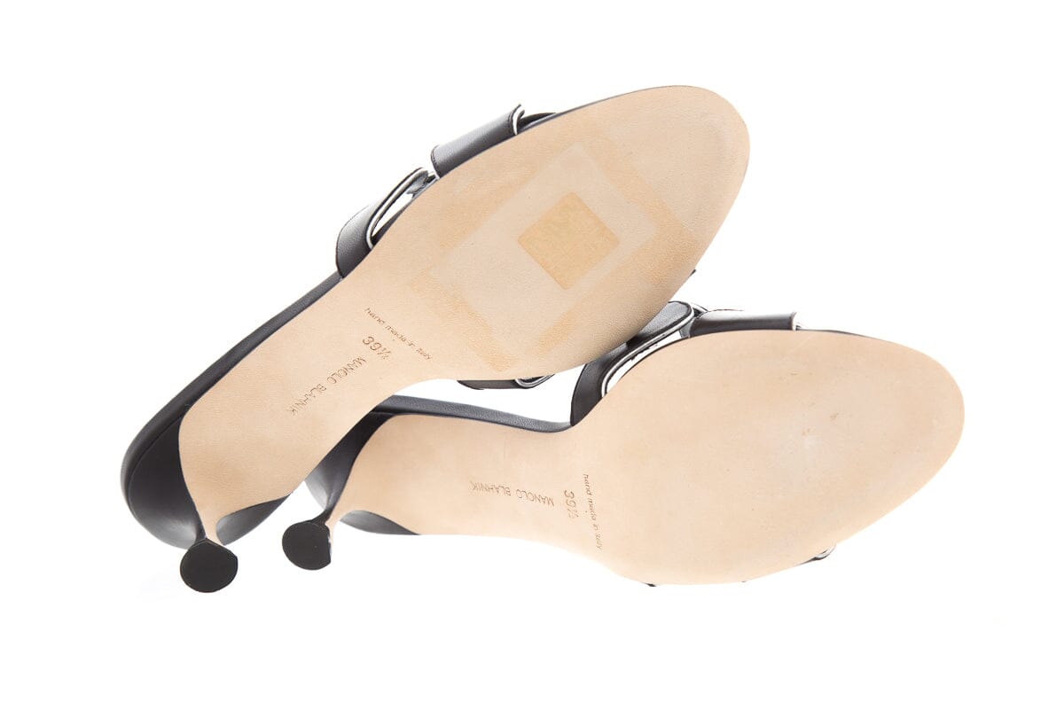 Manolo Blahnik Black Kitten Heel Disk Strap Mules SZ 39.5