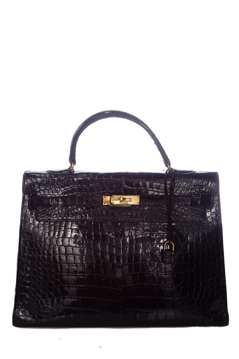 HermÃƒÆ’Ã‚Â¨s Black Croc Kelly 35 GHW  Handbag